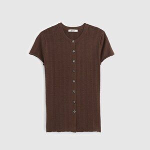 Madewell Cotton-Blend Pointelle Short-Sleeve Cardigan M medium Chicory Brown